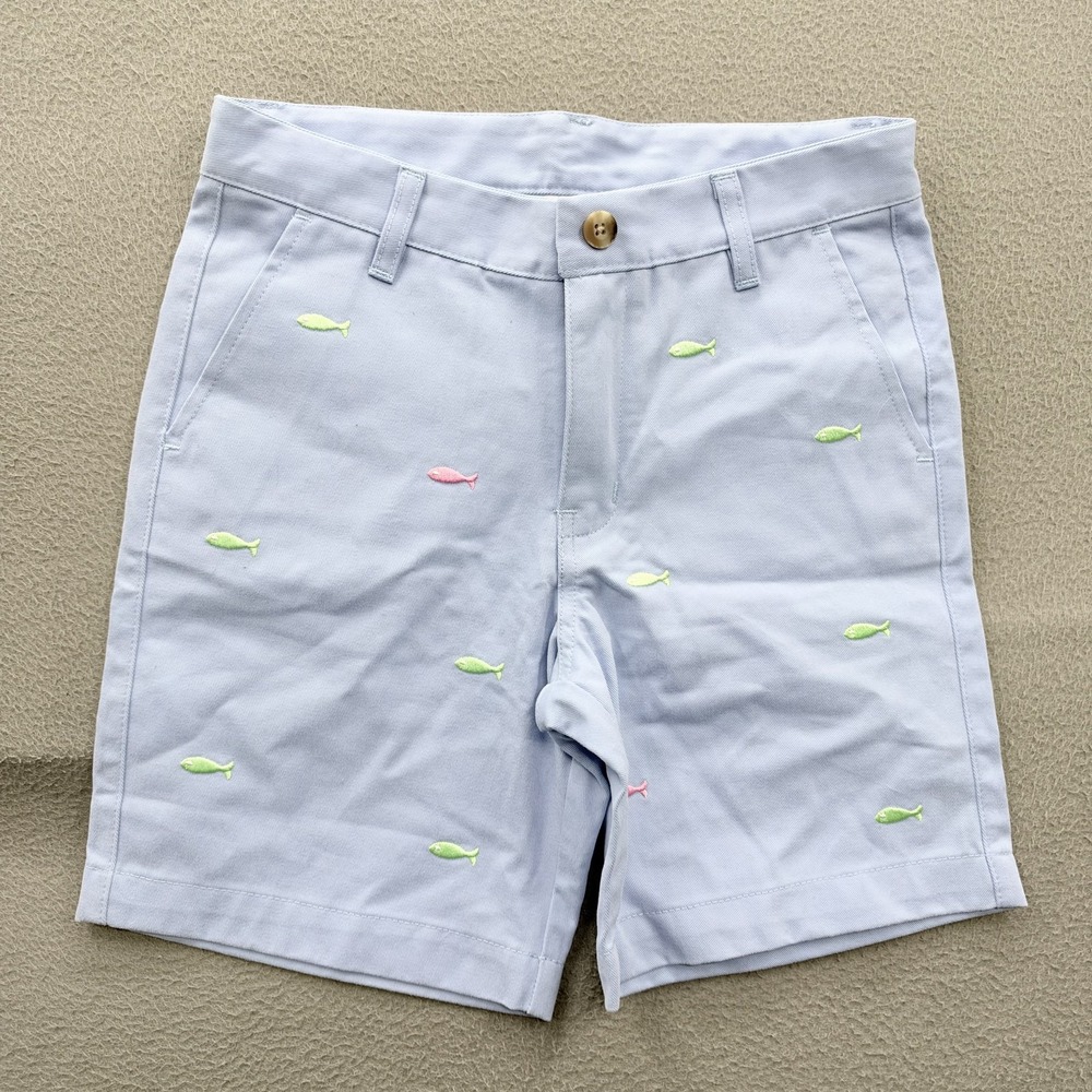 The Beaufort Bonnet Company Shorts Boys 9-10 Blue Fish Chino Critter Embroidered
